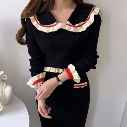 Foreign trade women's clothing Korean-style INS fashion age-reducing high-grade doll collar top + hip skirt two-piece suit