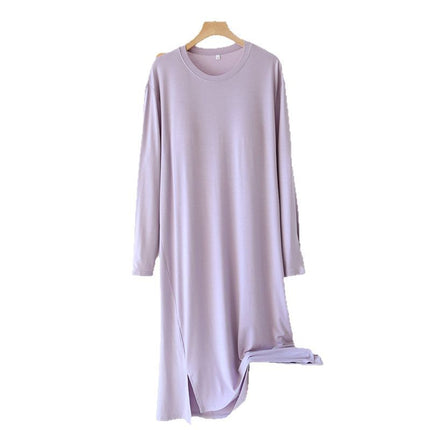 Modal Long-Sleeved Nightgown with Breast Pads for Women, Spring and Autum Large Size Pajamas, Home Clothes, One-Piece Cup, Can Be Worn Outside in Summer