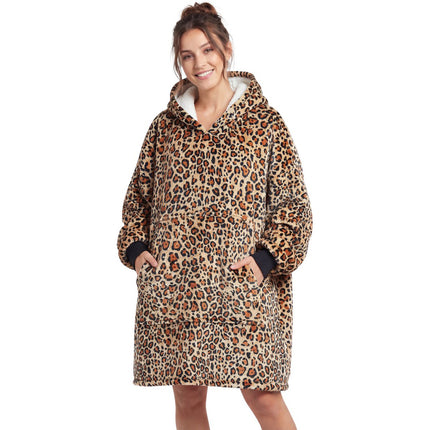 Hooded Blanket with Purple Dog Print, Large Size, Double-Sided Cotton Fleece, Comfortable and Warm, with Hood, for Lazy People, Suitable for Cross-Border Trade in Europe and America