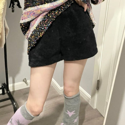 Mink Velvet Shorts White Cute, Gentle, Loose and Slim Women's Autumn and Winter Plush Elastic Versatile A-Line Wide-Leg Shorts