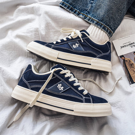 Men's Trendy Canvas Shoes New Low-Top Korean Style Height-Increasing Versatile Hong Kong Style Sports Niche Design Sneakers