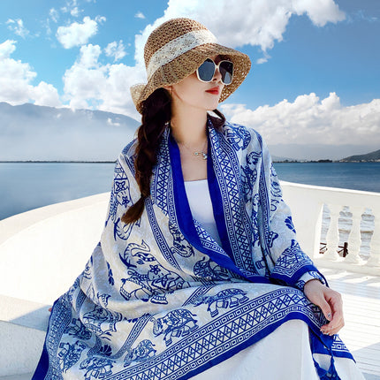 Ethnic Style Scarf, Sun Protection Shawl for Women, Yunnan Qinghai Grassland Travel Wear Silk Scarf, Seaside Beach Towel, Thin Style