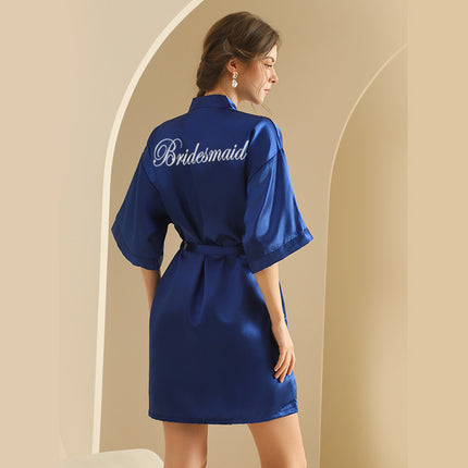 bride Gown morning Gown Lady nightgown wedding makeup bridesmaid group wedding kimono imitation silk cardigan bathrobe