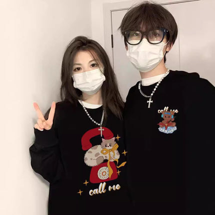 High-end Men's and Women's Long-sleeved Ins Style Top Special Couple Clothing Autumn and Winter fleece-lined Round Neck Sweat Fashion Brand Class Clothes