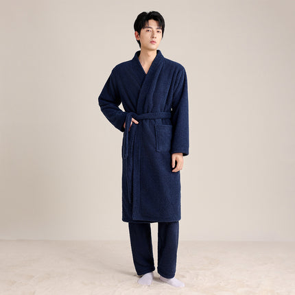 Autumn and Winter Thickened Couple's Robe, Faux Half-Velvet, Diagonal V-Neck, Simple and Elegant, Light Luxury, Warm Bathrobe, Long Style for Men and Women