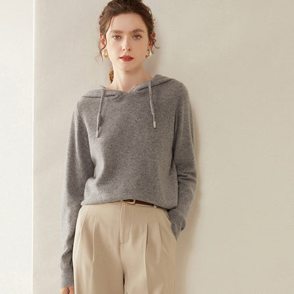 Autumn and Winter Cashmere Hoodie Women's Loose Thin Hooded Knitwear Knitwear Bottoming Outer Wear Sweatshirt Work Clothing Cross-Border