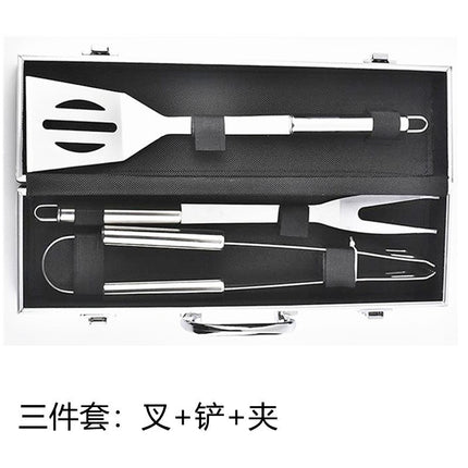 Small tube handle aluminum box grill suit BBQ outdoor barbecue tools suit stainless steel small tube handle barbecue utensils
