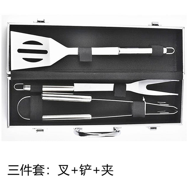 Small tube handle aluminum box grill suit BBQ outdoor barbecue tools suit stainless steel small tube handle barbecue utensils
