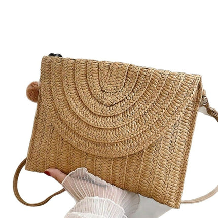 Cross-Border New Straw Woven Bag, Hand-Woven Bag, Large-Capacity Envelope Bag, Single Shoulder Crossbody Bag, Women's Vacation Beach Bag