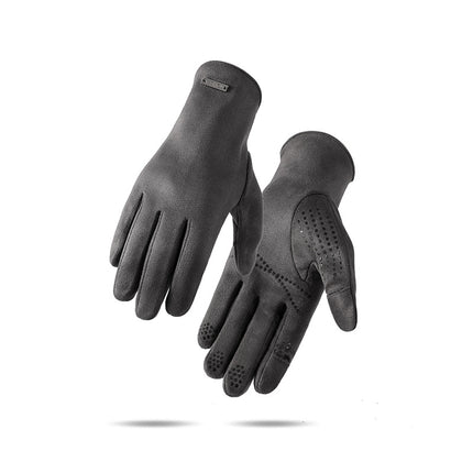 Suede Warm Gloves Men's and Women's Velvet Heating Winter Outdoor Cycling Touch Screen Non-slip Flip Double-sided Velvet Gloves