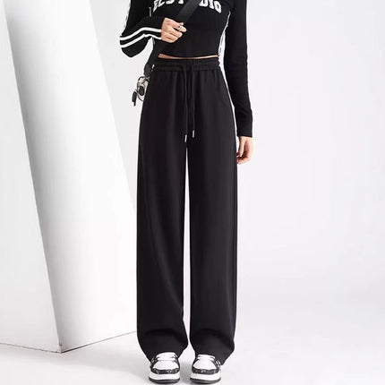 High Waist Dipped Drawstring Wide Leg Pants Women's Spring Autumn and Summer Loose Straight American Style Thin Slim Look Sweatpants Women's New