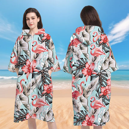 in stock Wholesale and Retail Quick-drying Pocket Zipper Cardigan Bathrobe Swimming Towel Clothes Portable Hooded Wearing Poncho