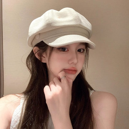 Octagonal Beret Women's 2024 New Autumn and Winter Big Head White All-match Show Face Small Fashion Paints' Hat Trendy