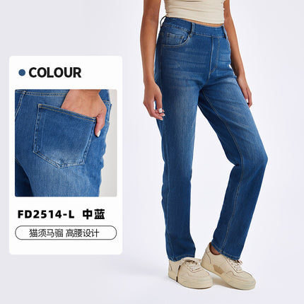 Cross-Border New High-Waisted Yoga Jeans for Women, Slimming Look, Hip-Raising, High-Elastic Tight-Fitting Cat Whiskers and Horse Fitness Casual Pants