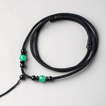Artisan Obsidian Agate Emerald Pendant Rope Hand-woven Necklace Rope Men's and Women's Pendant Neck Pendant with Rope