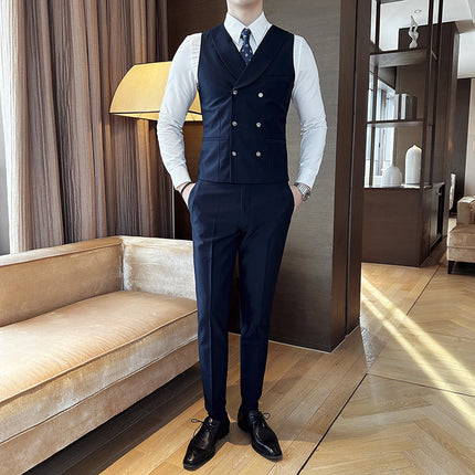 Factory Wholesale Men's Four-Season Waiter Vest Double-Breasted Green Fruit Collar Sleeveless Waistcoat Best Man Brother Outfit