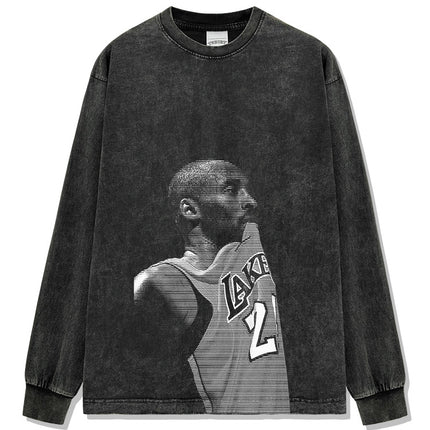 Loose Casual Kobe-Style Trendy Short-Sleeve High-Street Retro Heavyweight Pure Cotton Solid Color T-Shirt with Direct Spray Print by a Trendy Brand