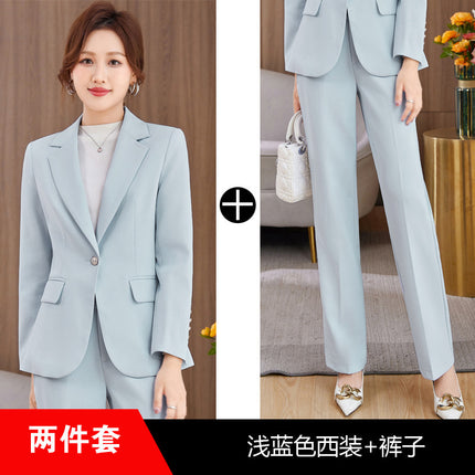 light blue Suit suit Women's 2023 New Autumn and Winter Thickened Business Wear Commuting Elegant Fashionable Age-reducing Two-piece Set