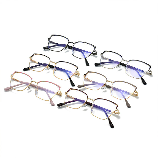 New Square Frame Metal Anti-Blue Light Flat Mirror Glasses Frame for Men, Korean Style Fashionable Students, Compact and Can Be Equipped with Degrees