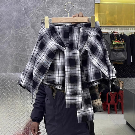 Design Irregular Fake Two-Piece Plaid Skirt Women's 2025 Spring Hong Kong Style Retro Skirt