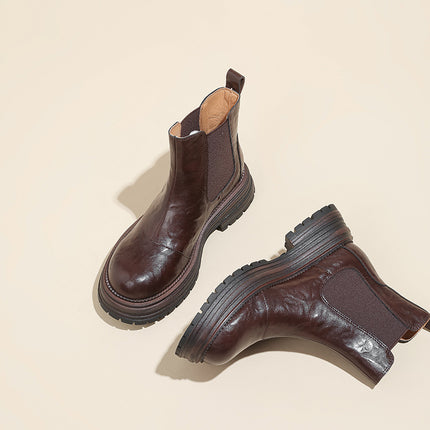Casual and Good-Looking ~ Retro British Style Round Toe Thick Heel Thick Sole Chimney Boots Chelsea Boots Short Boots for Women Autumn and Winter New Style