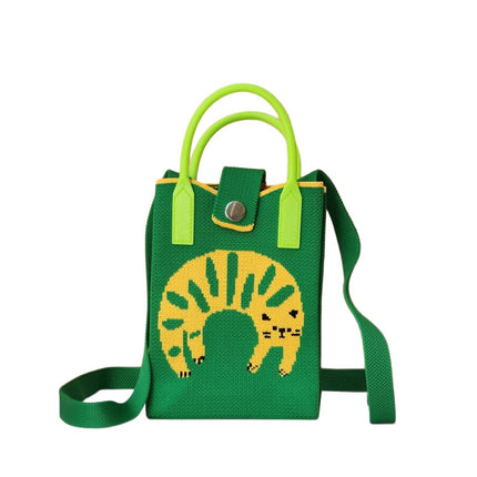 New Woven Simple Fashion Mobile Phone Bag Cute Cartoon Cat Knitted Bag Women's Small Square Bag Color Heart