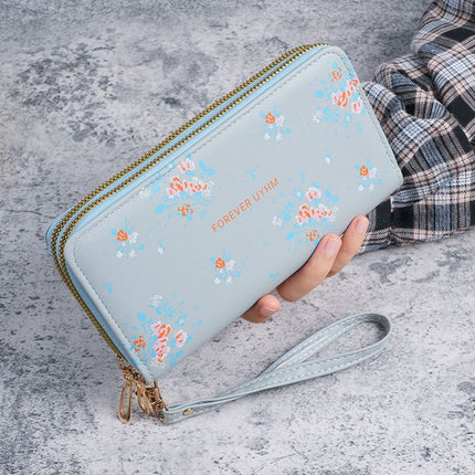 Cross-Border Label Long Versatile Double Zipper Korean Style Student Floral Large Capacity Phone Bag Clutch Soft Coin Purse