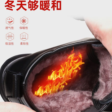 Winter cotton shoes men's leather fleece-lined thick warm high-top non-slip soft bottom middle-aged and elderly cotton shoes dad shoes