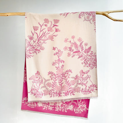 Sweet and Cute Rabbit Garden Double-Sided Jacquard Scarf for Girls Winter Thickeneded Shawl Korean Style Student Warm Scarf