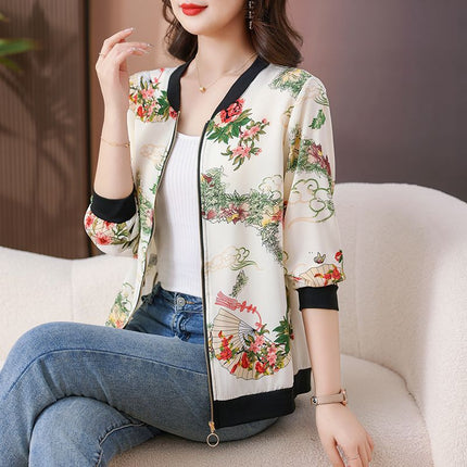Summer Mom Short Coat Sun Protection Clothing Fashionable Printed Small Women's Large Size Thin Jacket Sun Protection Clothing