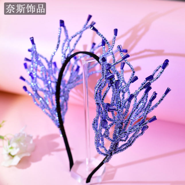 Nais Ns102 Retro Headband, High-End Luxury Hair Accessory, Handmade Hair Net, Crystal Weaving Hair Fixer