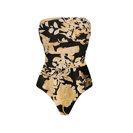 2025 European and American New Printed Tube Top One-Piece Swimsuit Suit for Women Cross-Border Hot Style