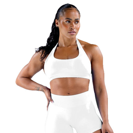 Cross-Border Seamless Fitness Underwear Sports Outdoor Quick-Drying Halter Bra Women's High Elastic Sexy Nylon with Chest Pad Ready Stock