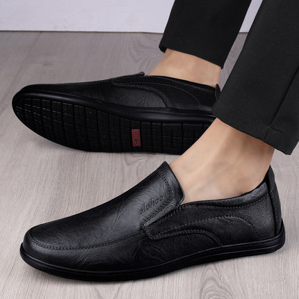 Cross-Border Large Size Business Casual Leather Shoes for Men, Slip-On Loafers, Flat Driving Shoes, All-Season Single Shoes, Cowhide Men's Shoes