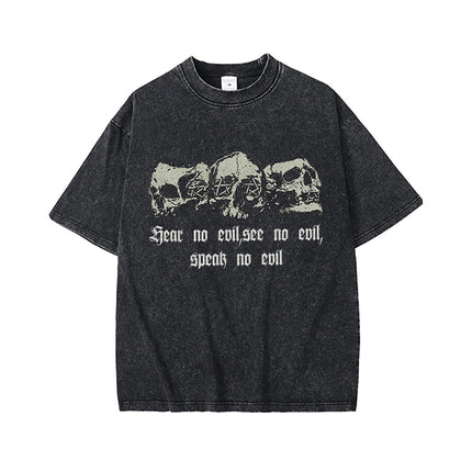 High Street Retro Heavy Distressed Washed White Ink Direct Spray Printing Men's and Women's Ins Retro Hip-Hop Trendy Brand Short-Sleeved T-Shirt