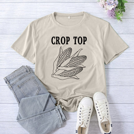 Cross-border Foreign Trade Amazon Crop Top Printed Short-sleeved Women's Summer Casual Loose Round Neck Casual All-match