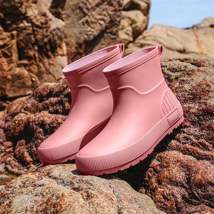 British Trendy Rain Boots, Outdoor Wading Boots, Fashionable Women's Rain Boots, Garden Boots, Flats Non-Slip Rubber Shoes, Foot Water Shoes for Women