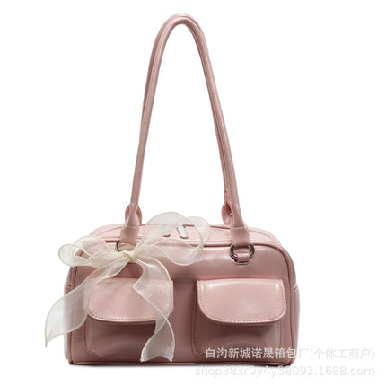 Trendy Niche Design Baguette Bag Cross-border Retro Women's Bowling Bag Women's Solid Color Simple Soft Face Underarm Bag
