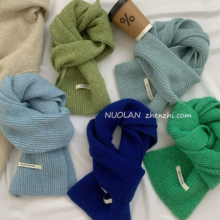 Factory Wool Blended Solid Color Wool Scarf Women's Winter White South Korea New Student Couple Simple Knitted Scarf
