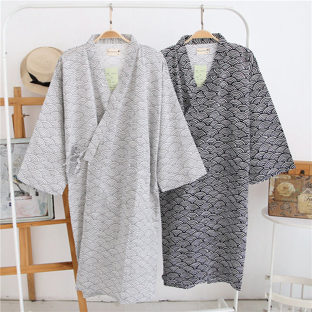 Couple's Pure Cotton Gauze Kimono Nightgown Spring and Summer Japanese Nightgown Men's Sweat Steamed Bathrobe Thin Women's Nightgown