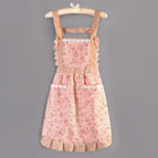 Canvas floral princess dress with suspenders/double pocket pink