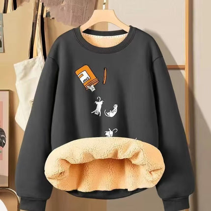 Sweater for women fleece-lined thickened winter 2022new lambswool plus size women's round neck autumn clothing lambswool coat for women