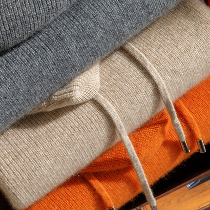 Cashmere Sweater Men's 100 Pure Cashmere Autumn and Winter New Arrival Yuanbao Needle Pullover Drawstring Hoodie Knitted Sweater Jacket