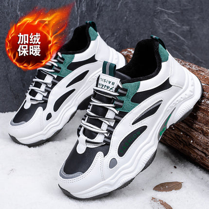 Autumn and Winter New Student Sneakers Leather Deodorant Black Fashion Men's Shoes Lace-up White Men's White Shoes