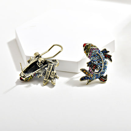 Cross-Border Medieval Vintage Koi Full Diamond Earring Clip French Retro S925 Silver Needle Marking Hd Goldfish Earrings