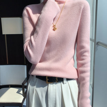 New Autumn and Winter Women's Base Sweater All-match Knit Sweater First-line Garment Piled Collar Solid Color Sweater Inner Riding