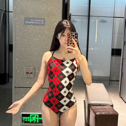 Racing Swimsuit 2026 New Poker Style Swimming Pool Training Sports Swimsuit, Hip-Covering, Tummy-Concealing, Slimming One-Piece Swimsuit for Women