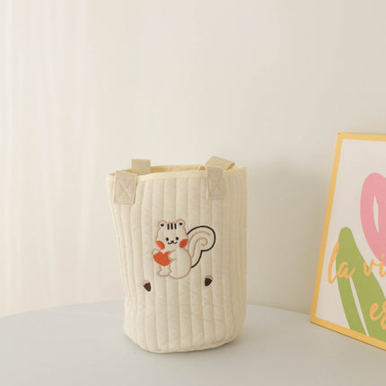 New Baby Stroller Storage Hanging Bag, Bottle and Diaper Bag, Quilted Cotton Embroidered Tote Bucket Bag, Cute Baby Storage