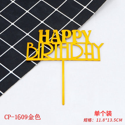 Acrylic Cake Baking Decoration Inserts Round Square English Happy Birthday Dessert Toppers Party Cards