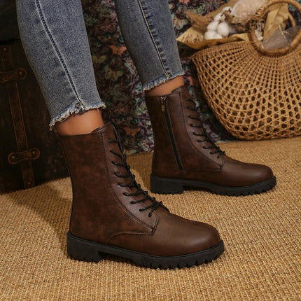 2025 Spring New Style Medium Heel Thick Heel Retro Large Size Cross-Border Mid-Calf Boots for Women Foreign Trade Round Toe Side Zipper Women's Boots